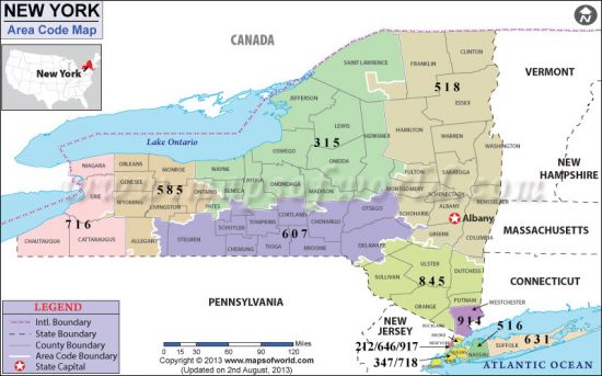 Area Codes For New York State Map